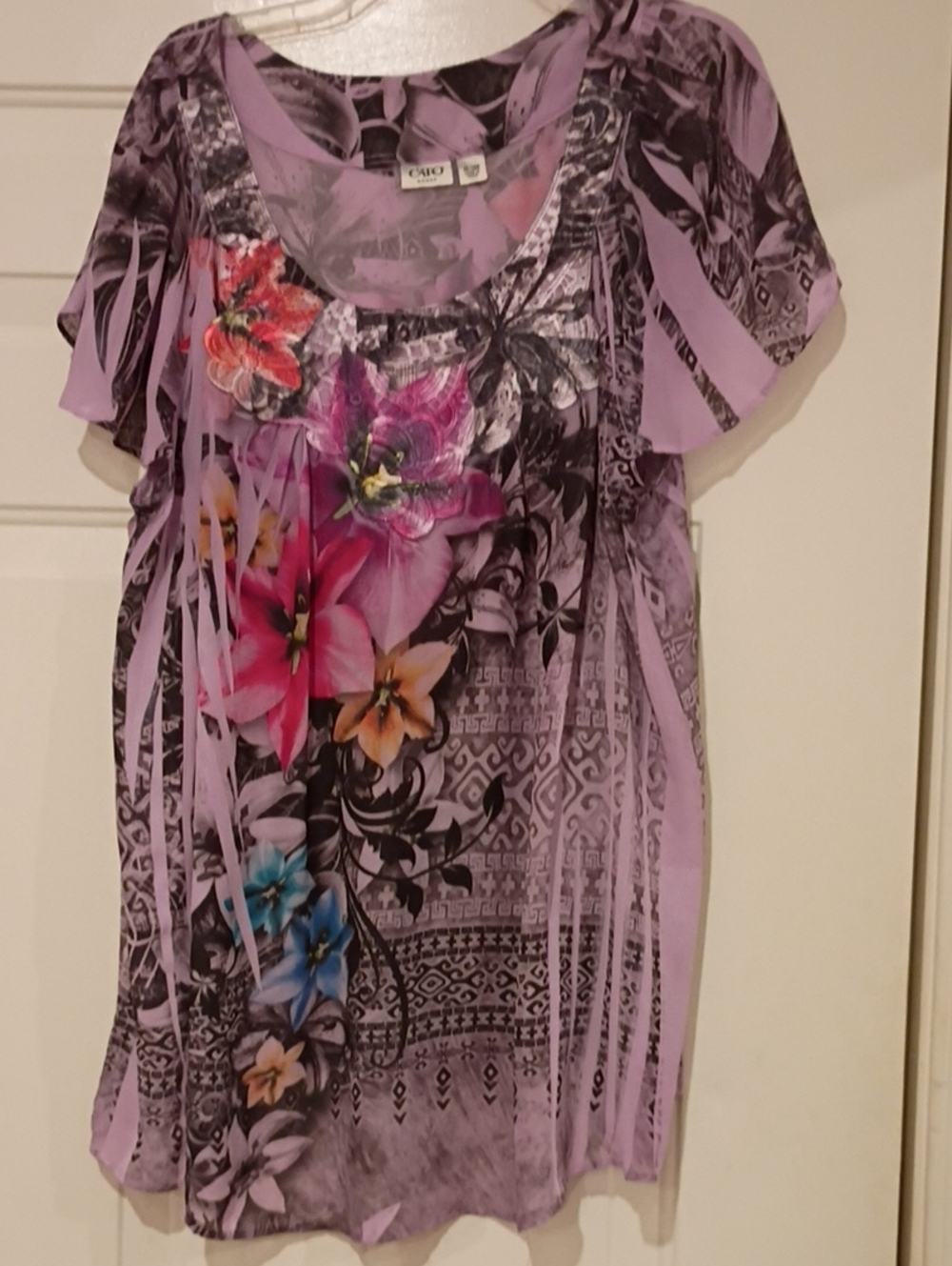 Cato Lavender Floral Print Short-Sleeve Tunic